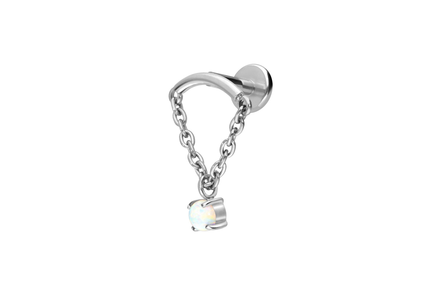 Titan Labret Piercing mit Innengewinde BOGEN + KETTE + SYNTHETISCHER OPAL